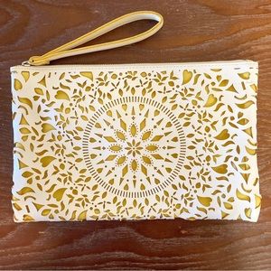 Carlos Santana Yellow And White Cutout Design Floral Wristlet Clutch Wallet